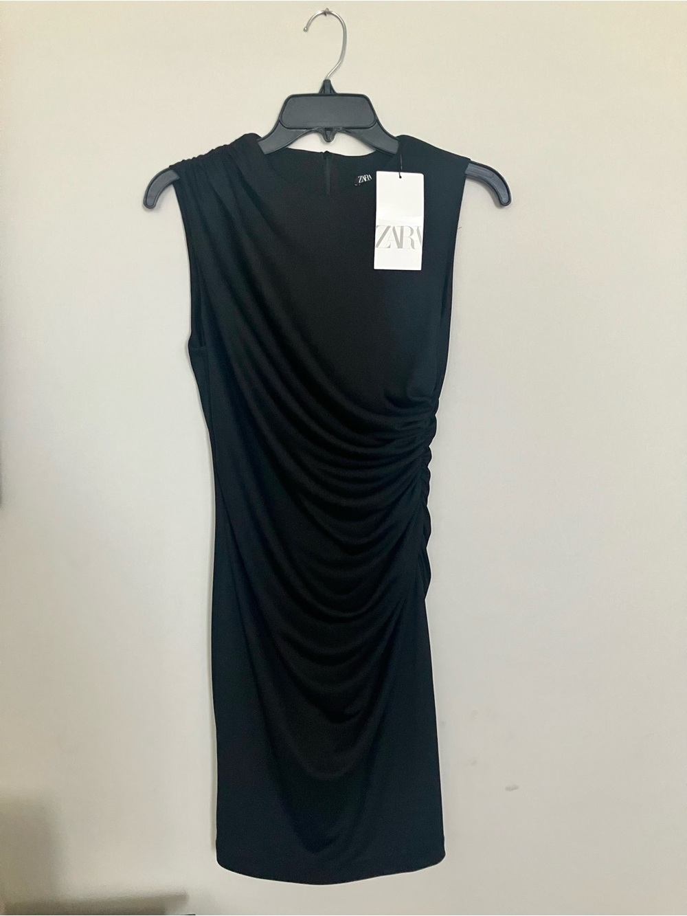 NWT Zara Black Sleeveless Ruched High Neck Mini Dress Size M